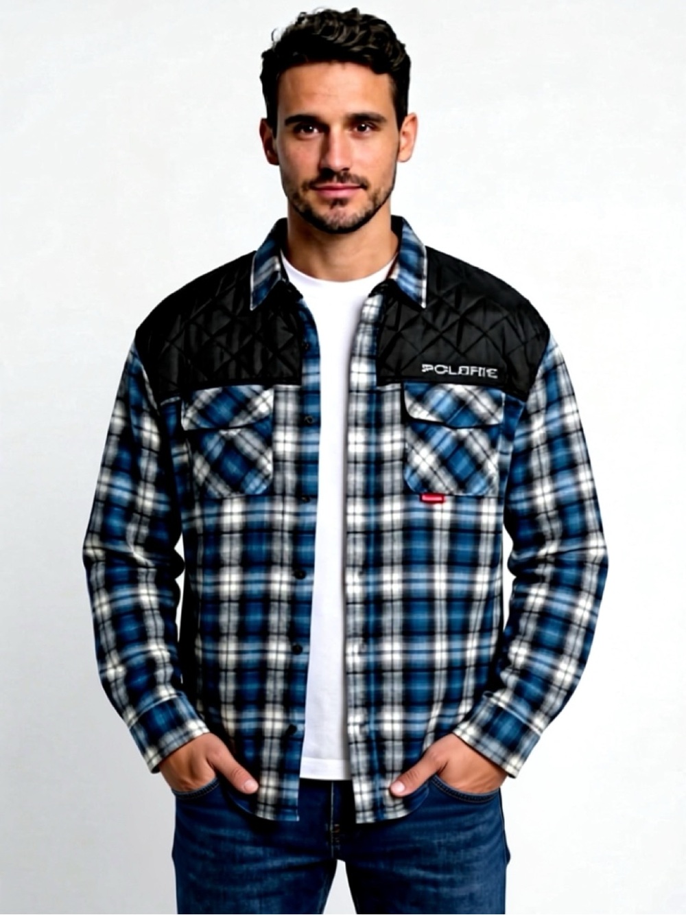 Polaris Flannel Shacket Quilted Panels Midweight Blue XL
